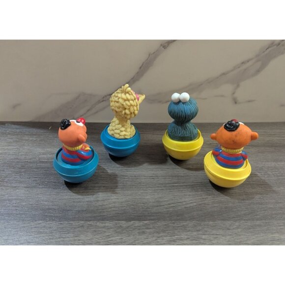 Vintage Sesame Street Wobble Figures Ernie Big Bird Cookie Monster Set Of 4  4" - Picture 2 of 8